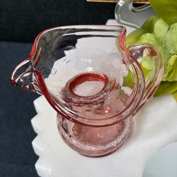 Vintage Cranberry Hand Blown Crackle Glass Creamer (Dorchester) - Picture 3 of 5